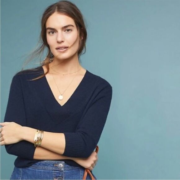 Anthropologie NAVY Cashmere Cassini Sweater Small - Picture 3 of 11
